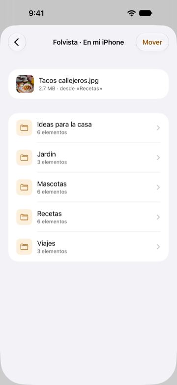 La hoja Mover en Folvista · En mi iPhone, con Tacos callejeros.jpg de Recetas y las carpetas Ideas para la casa, Jardín, Mascotas, Recetas y Viajes como destino.